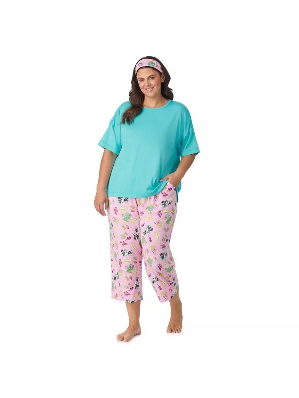 Cuddl Duds Womens Pajama 3 Pc Set Short Sleeve Top Capri Pants Plus Sz 2X NWT